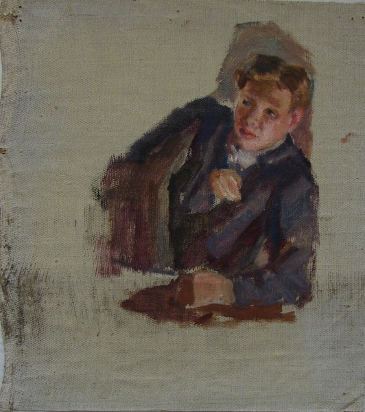 Портрет молодого человека, облокотившегося на левую руку.