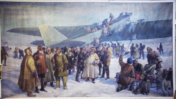 Первый прилёт лётчика Ляпидевского в лагерь Шмидта (Челюскинцы).