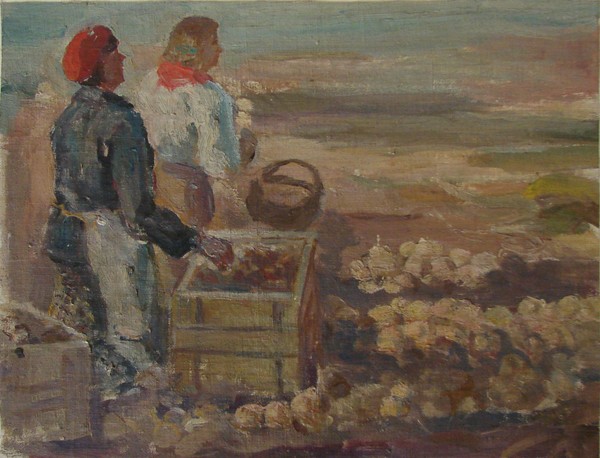 Этюд Фигуры двух женщин с ящиками.