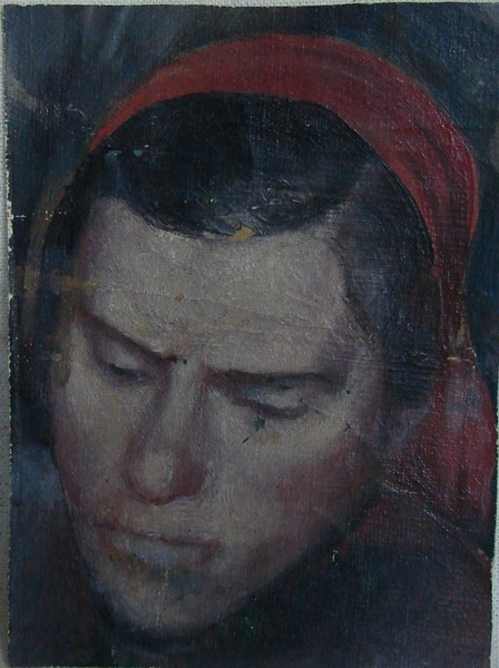 Голова женщины в красной косынке.